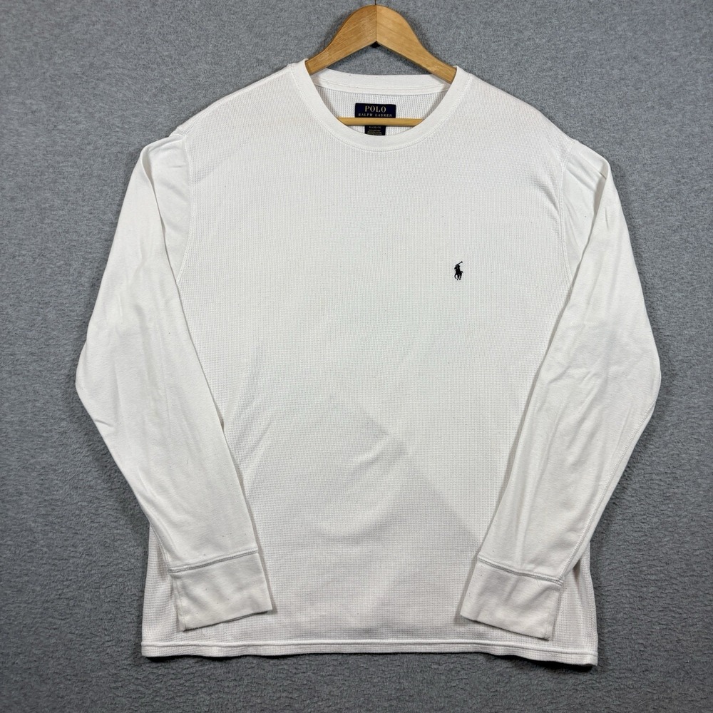 Polo Ralph Lauren Waffle Knit Thermal Long Sleeve Shirt Mens XL White Pony Logo